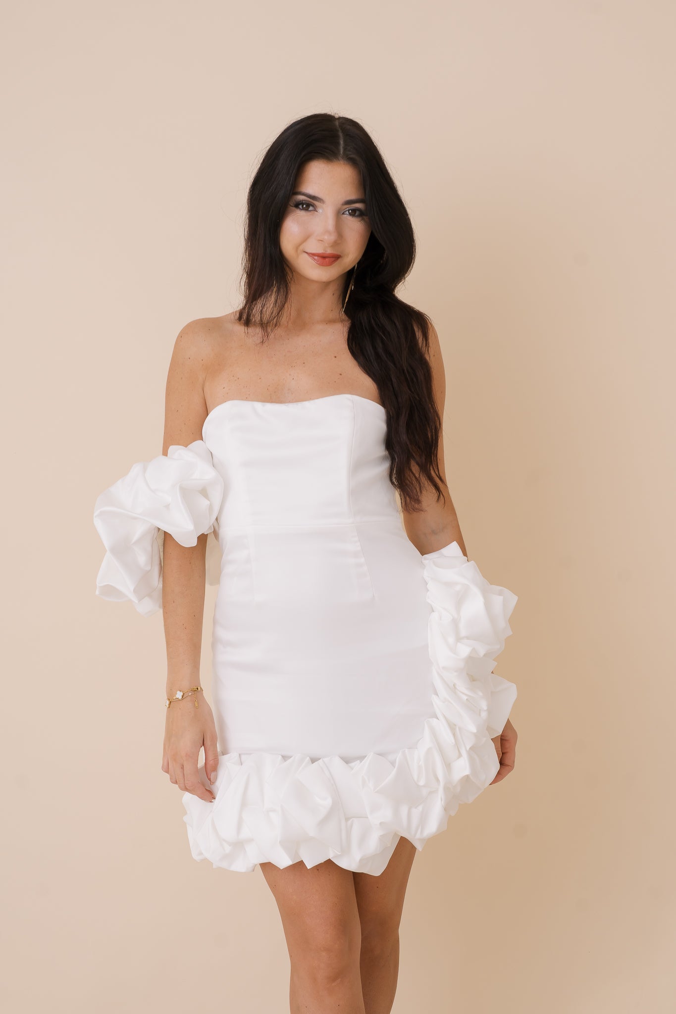 Satin Ruffle Hem Mini Dress