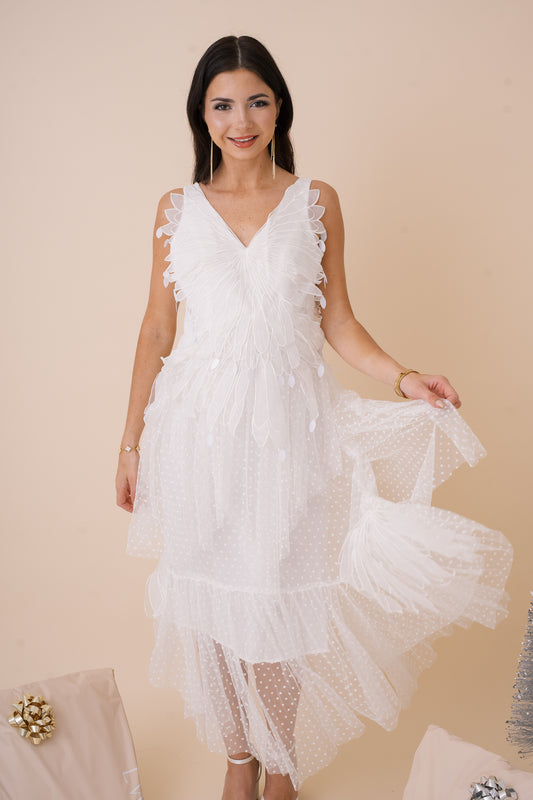Sleeveless Rhythmic Appliqued Tulle Midi Dress