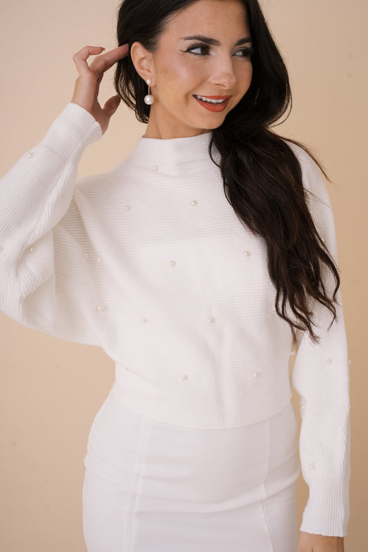 Pearl Detail Crop Top Sweater