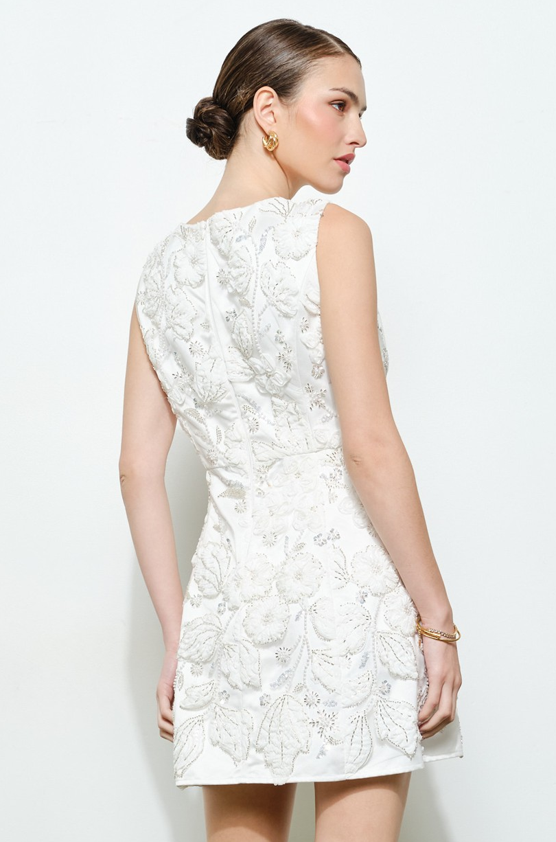 Floral Lace Pearl Embellished Mini Dress M