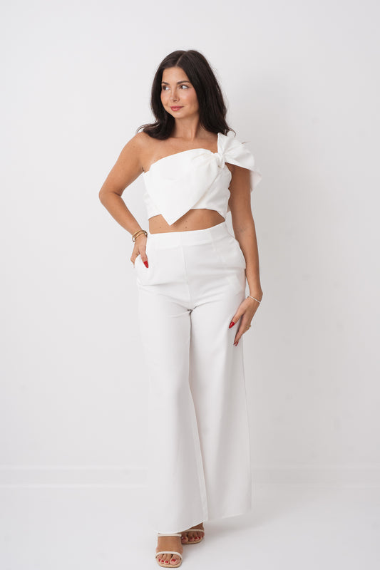 Jessica Off Shoulder Bow Top and Wide Leg Pant Set