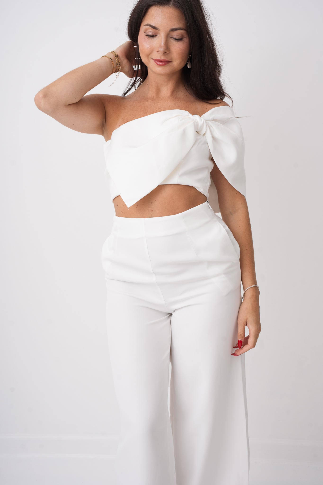 Jessica Off Shoulder Bow Top and Wide Leg Pant Set