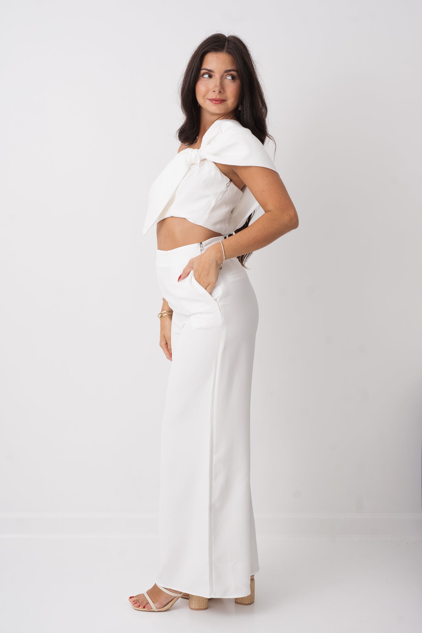 Jessica Off Shoulder Bow Top and Wide Leg Pant Set