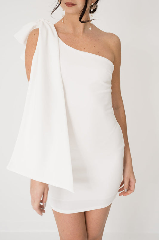 One Shoulder Dress with Oversized Ribbon