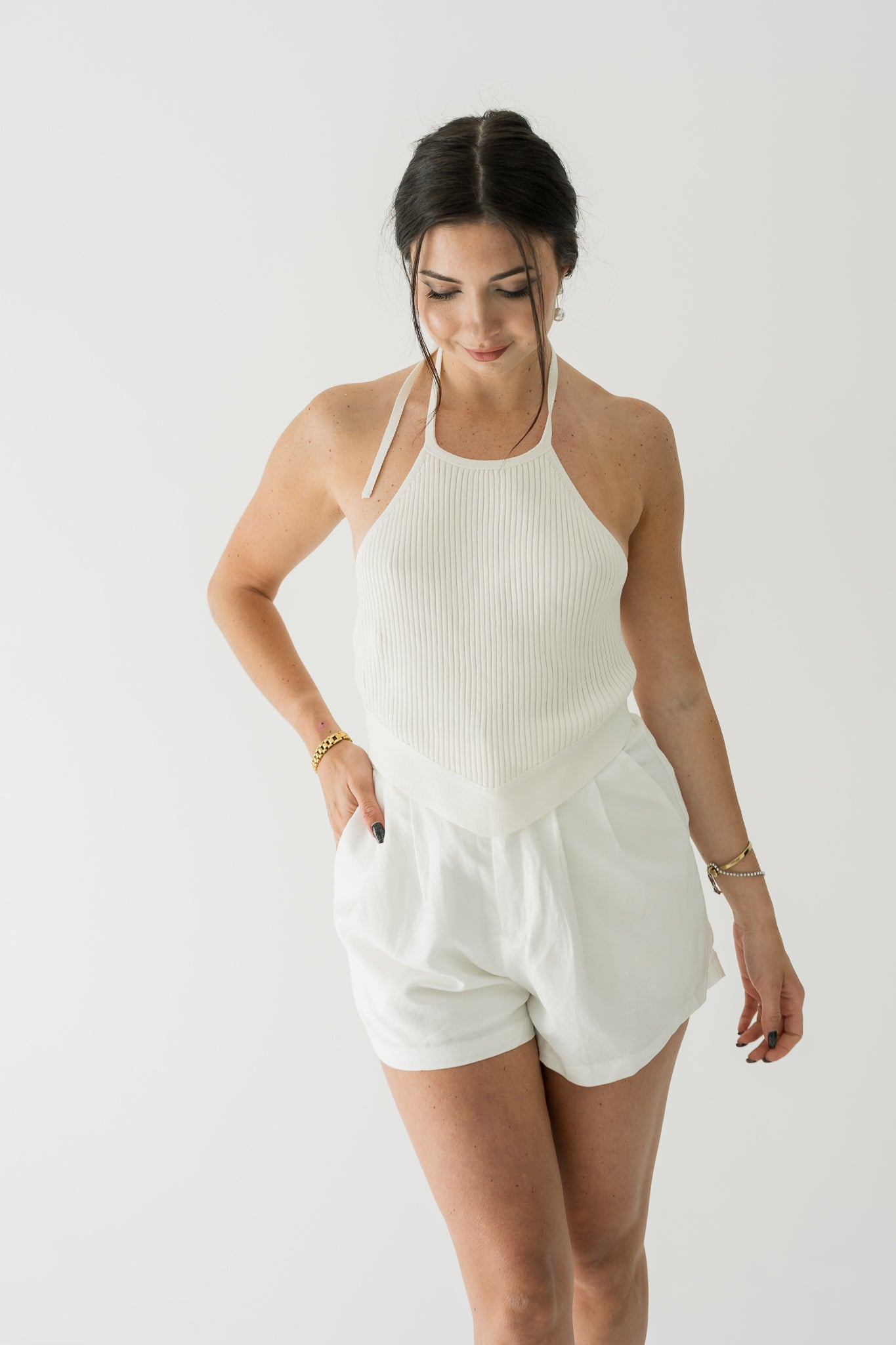 Ribbed Knit Handkerchief Crop Top