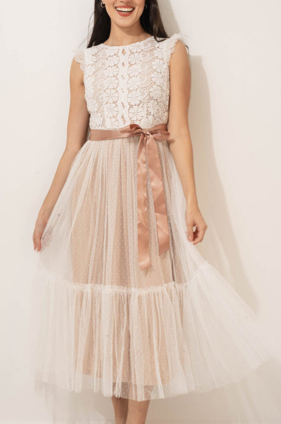 Ingrid Blush Layered Midi Dress