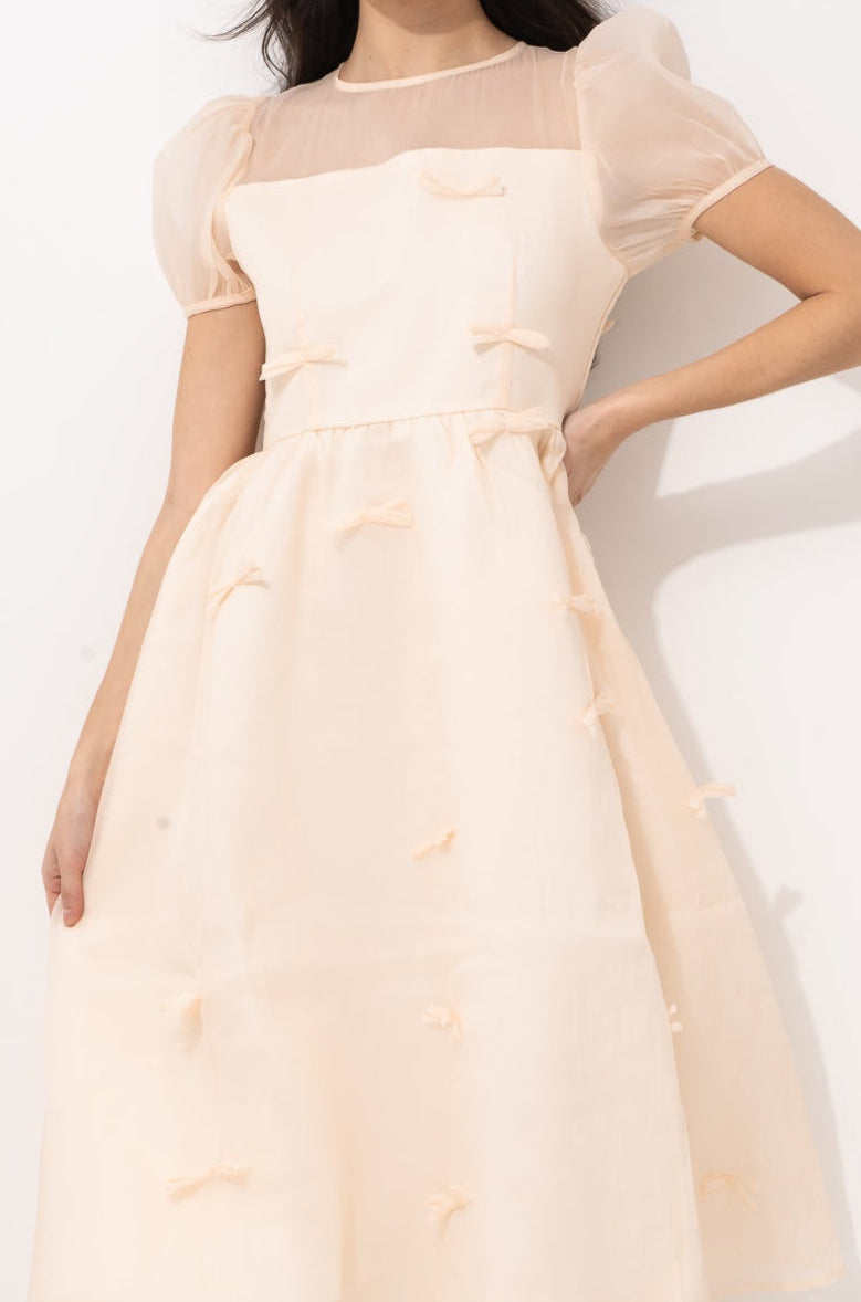 Organza Cream Ribbon Midi Dress S / Cream Organza Cream Ribbon Midi Dress S / Cream