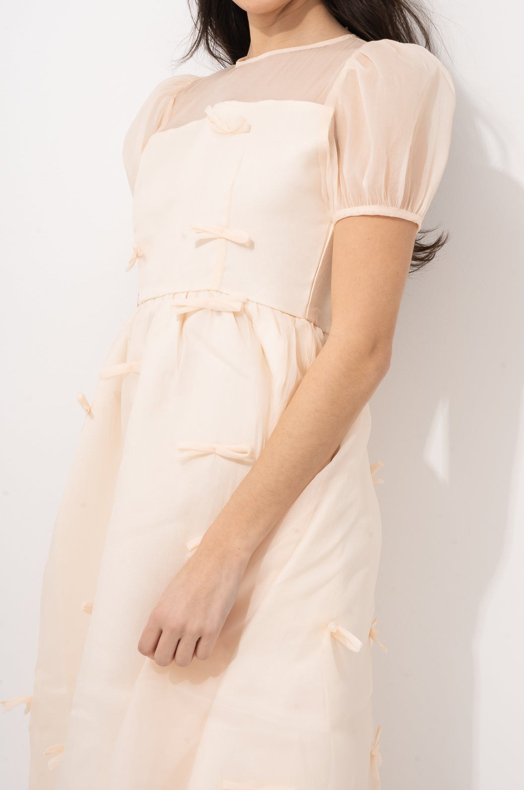 Organza Cream Ribbon Midi Dress