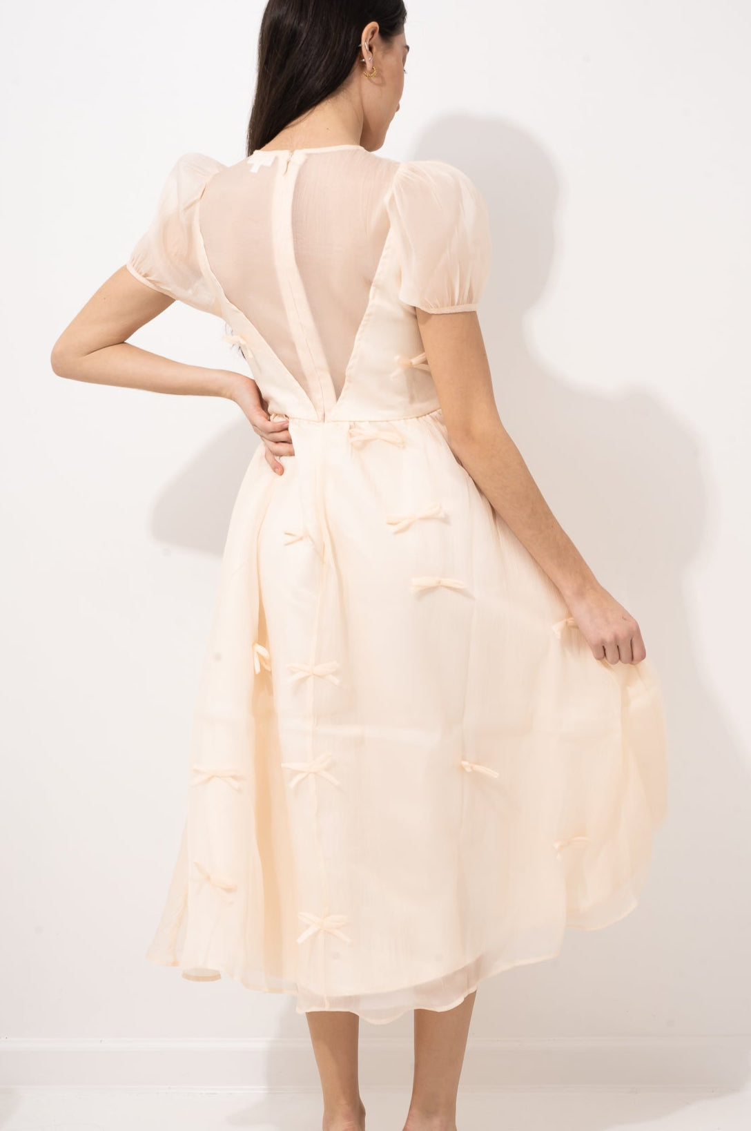 Organza Cream Ribbon Midi Dress