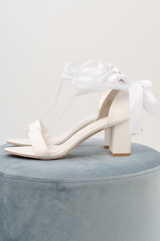 Satin Ankle Tie Chunky Heel Sandals