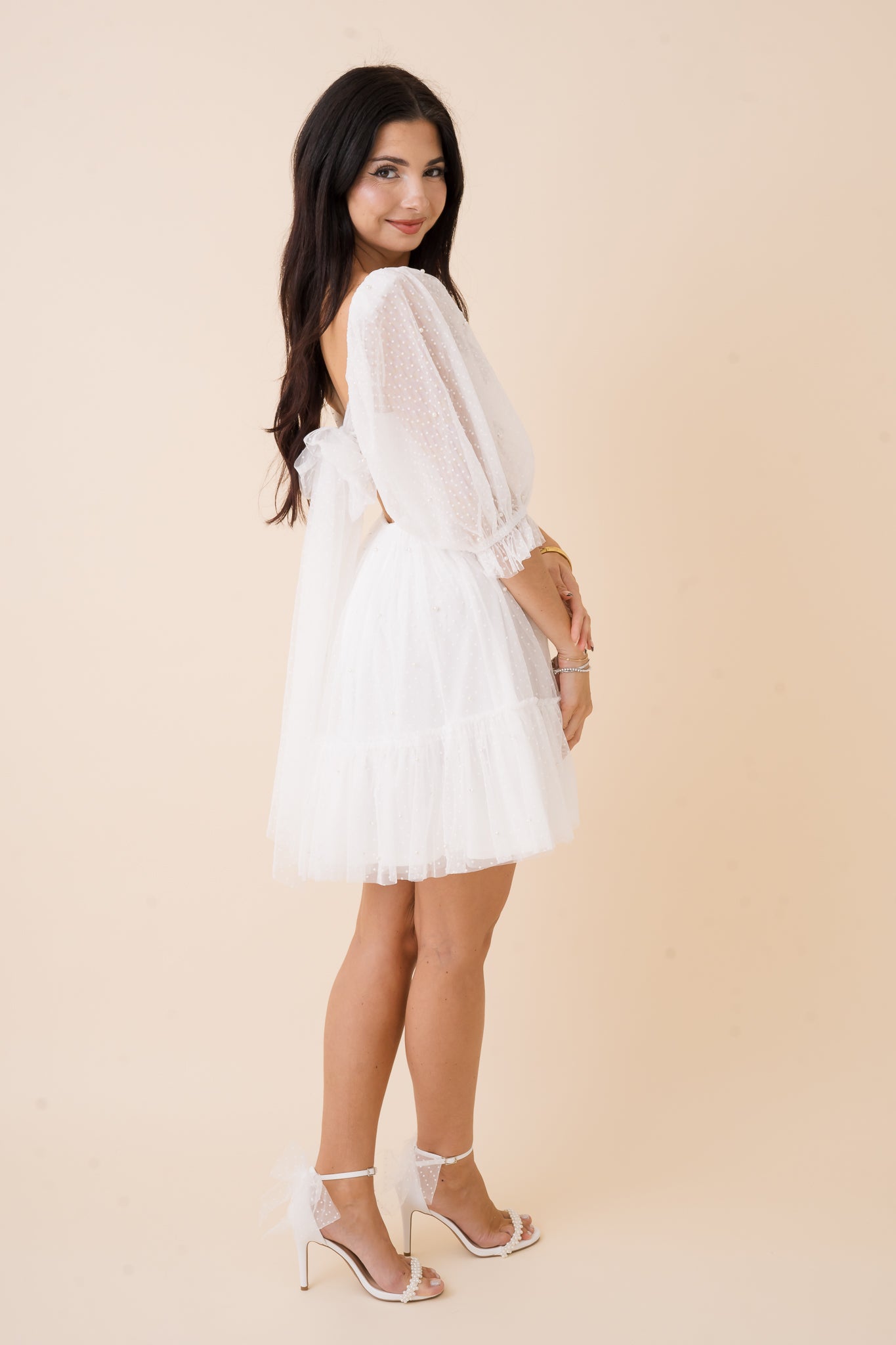 White dress discount high heels