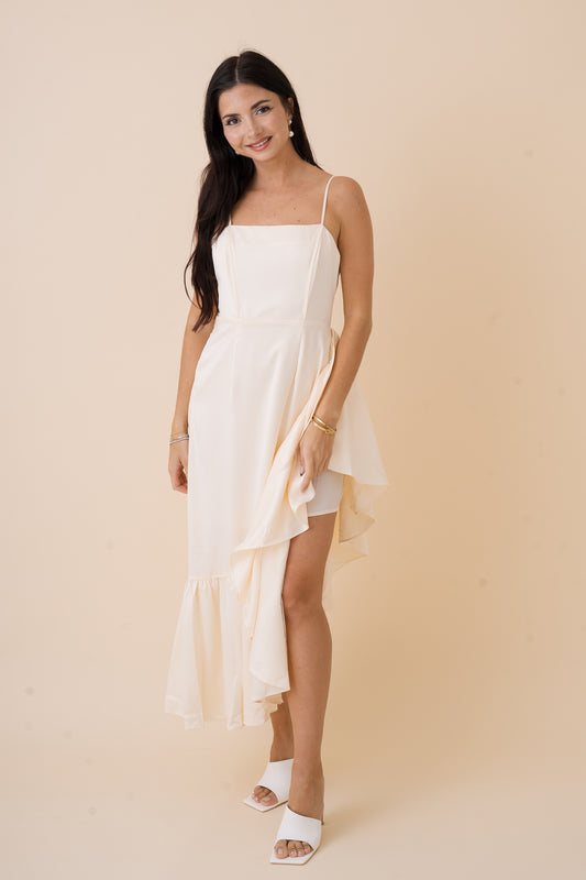 Asymmetrical Ruffle Hem Satin Dress